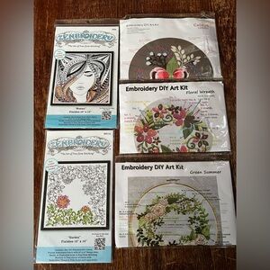 3 Embroidery Kits and 2 Zenbroidery Fabric packs. New set of 5